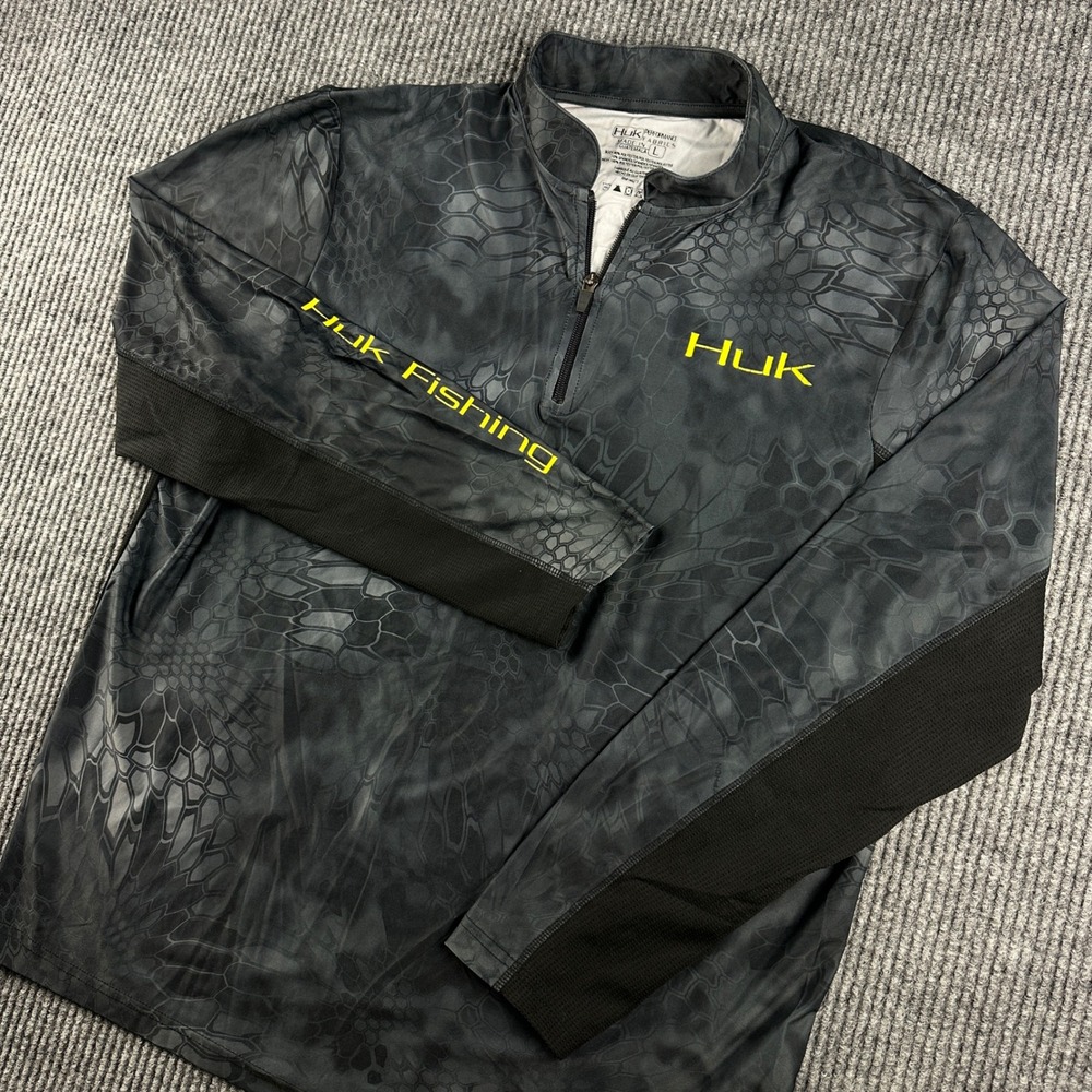 Huk Fishing Mens Large Grey Kryptek Camo Quarter Zip Performance Shirt Mesh L